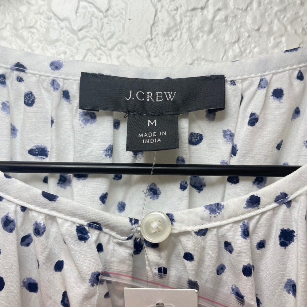 NEW J.Crew Polka Dot Smocked Waist Puff Sleeve Cotton Midi Dress White Navy M - Picture 4 of 9